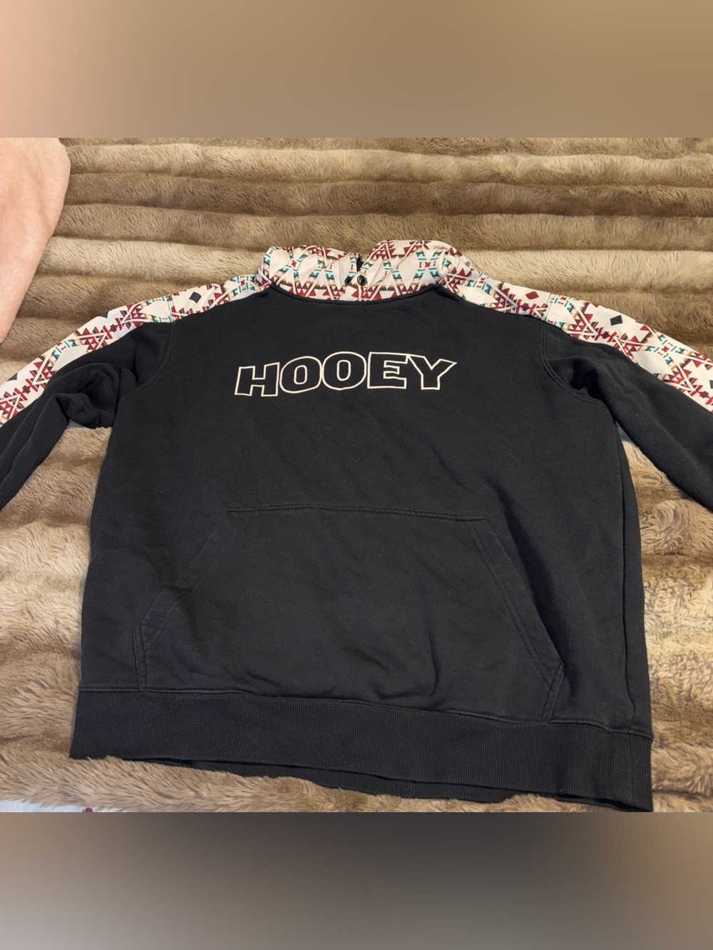 HOOEY men’s Black Pullover with Aztec Accent